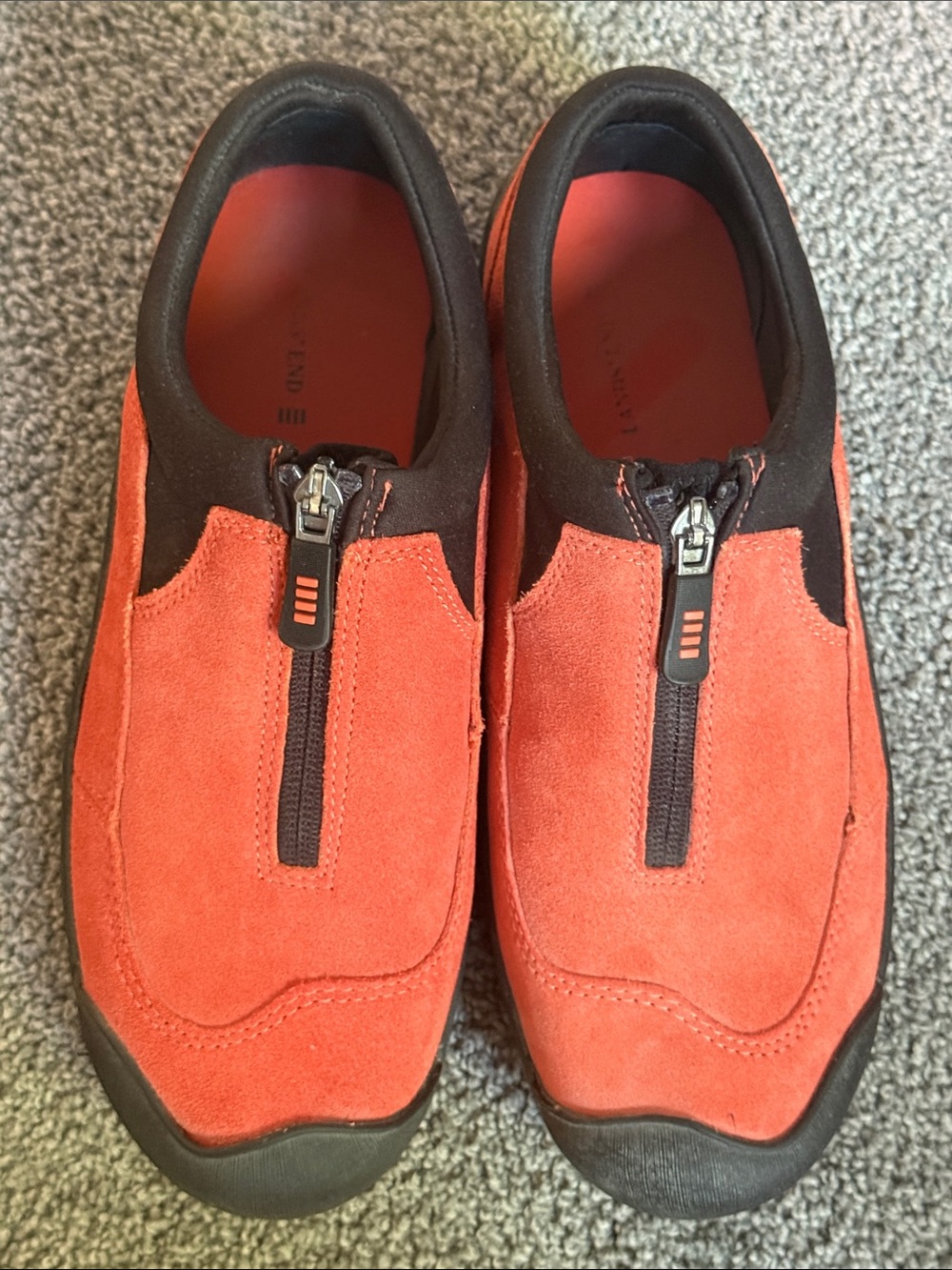Lands' End Suede all-weather zip loafers. Cushioned Insole. Size 7B